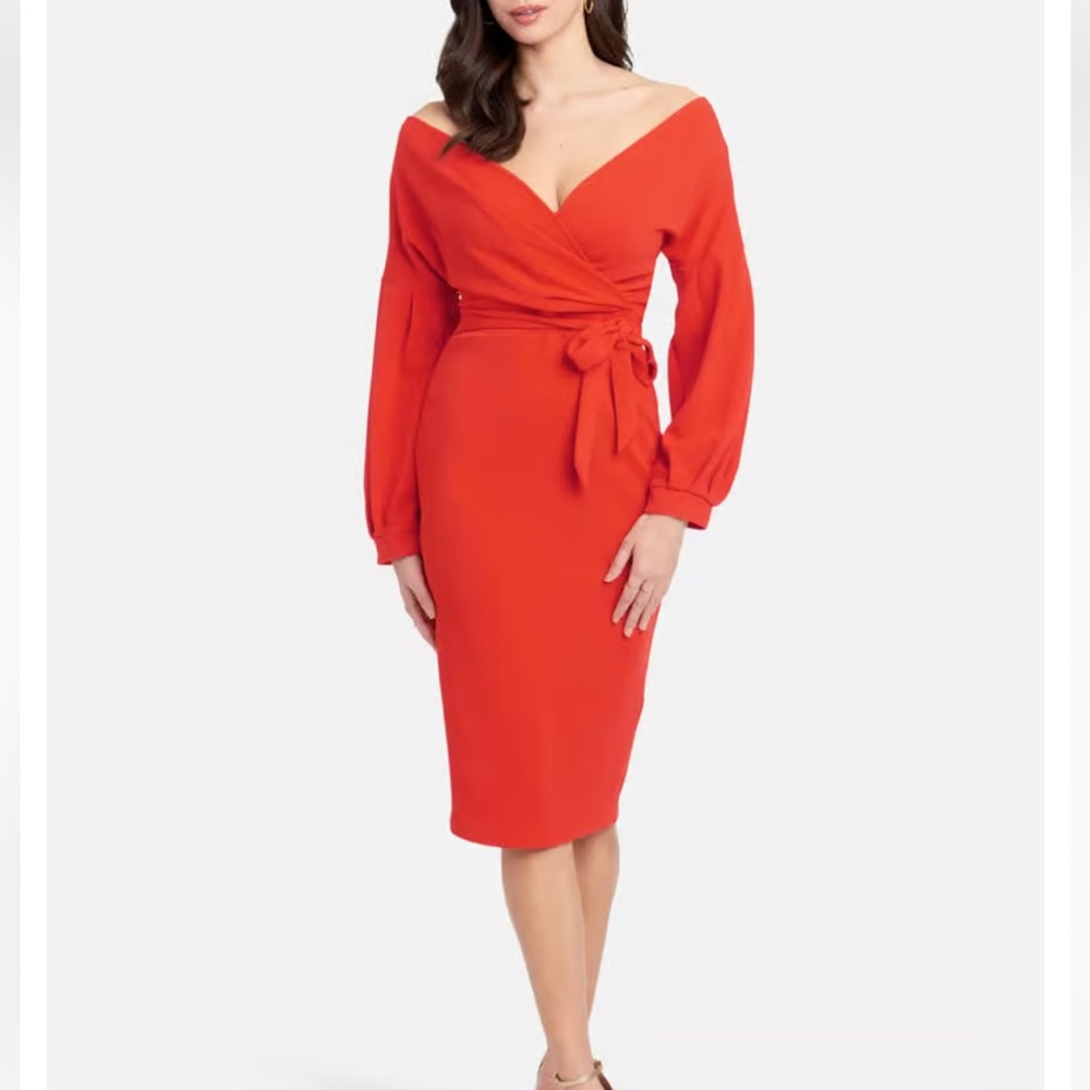 Bebe OFF SHOULDER PUFF SLEEVE DRESS Size XS-Red